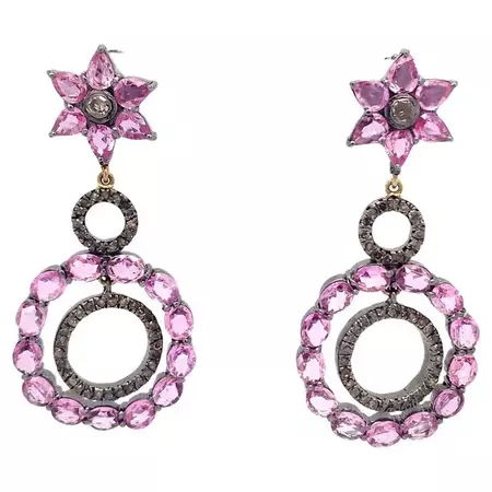 Natural pink sapphire and diamond earring in silver For Sale at 1stDibs