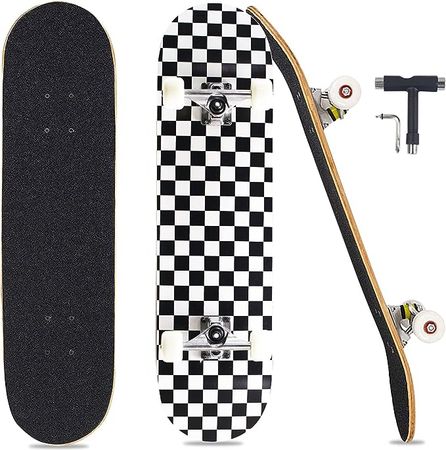 Amazon.com : Pwigs Pretty&Popular Pro Complete Skateboards for Beginners Adults Youths Teens Kids Girls Boys 31"x8" Skate Boards Canadian Maple Double Kick Concave Longboards with T Tools(Check) : Sports & Outdoors