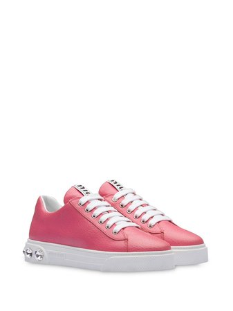 Miu Miu Embellished Heel Leather Sneakers 5E643CF005LRL Pink | Farfetch