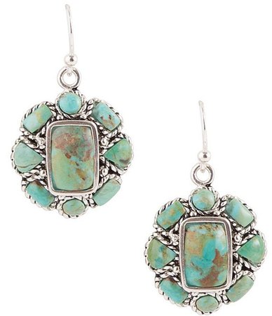 Barse Sterling Silver and Genuine Turquoise Cluster Drop Earrings
