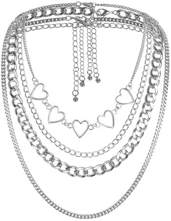 Egirl Chains, Heart Chain Necklace, Statement Pendant Necklace Sliver Set Eboy Long Multilayer Chains Punk Choker (4 layer) : Amazon.ca: Clothing, Shoes & Accessories