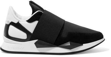 Runner Elastic Leather And Suede-paneled Neoprene Sneakers - Black