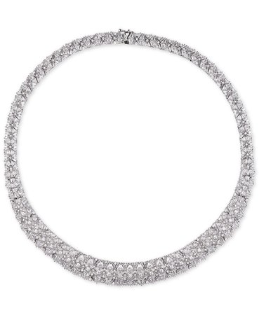 Sterling Silver Tiara Cubic Zirconia Pave Statement Necklace