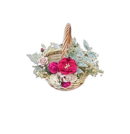 Flower girl basket, Decorated Basket, Rustic flower girl Basket with pink flowers