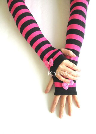 Pink & Black Bow Arm Warmers