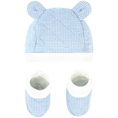 Petit Bateau Blue Jersey: 100% Cotton Machine washable at 30°C. Newborn baby hat and booties | Melijoe.com