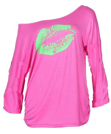 Amazon.com: Smile fish Women Casual Oversized Sexy Lips Print Off Shoulder T-Shirt: Clothing