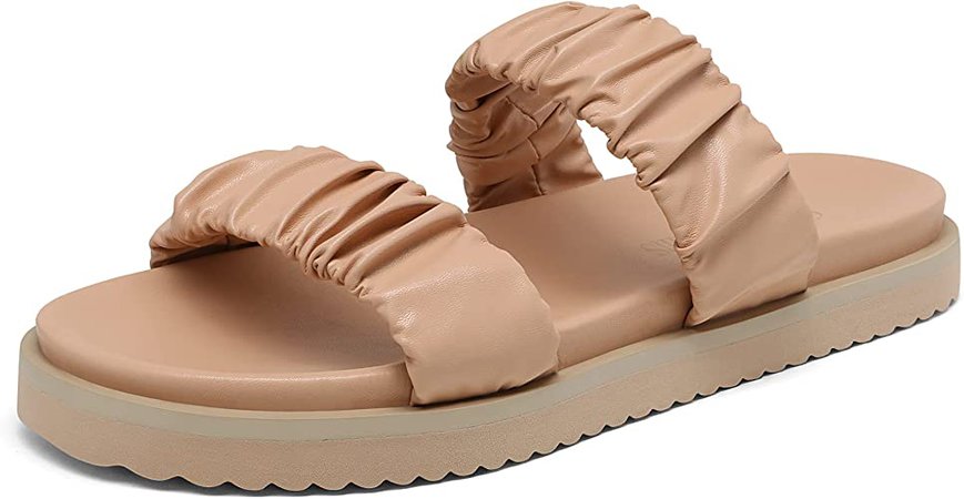 Amazon.com | DREAM PAIRS Women's Slide Sandals Slip on Open Toe Cute Two Straps Flat Sandals for Summer | Slides