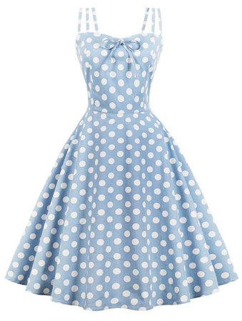 [44% OFF] 2019 Vintage Polka Dot Pin Up Dress In BLUE GRAY | DressLily