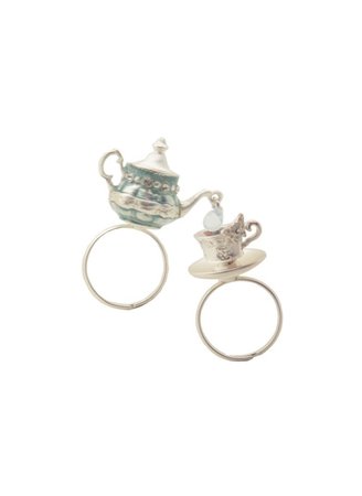 teapot tea teacup ring jewelry cream white