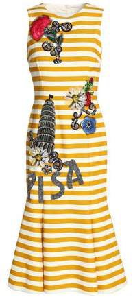 Cutout Appliqued Striped Cotton-blend Dress