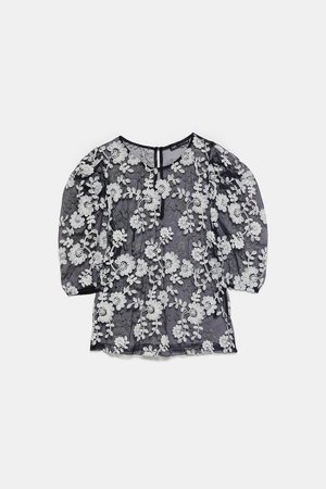 SEMI - SHEER EMBROIDERED TOP-TOPS-WOMAN | ZARA United States black