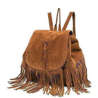 Tassled Brown Mini Backpack