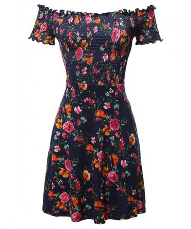 Women's Floral Off-Shoulder Smocking Mini Dress - FashionOutfit.com