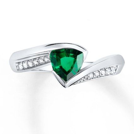 Lab-Created Emerald Ring Lab-Created Sapphires Sterling Silver - 134475300 - Kay
