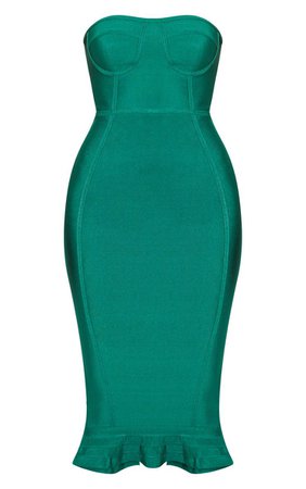 Green Bandage Frill Hem Midi Dress | Dresses | PrettyLittleThing USA