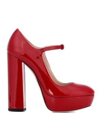 miu miu red patent leather front strap Mary Jane heels