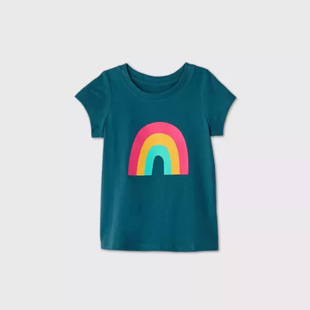 Toddler Girls' Rainbow Short Sleeve T-Shirt - Cat & Jack™ Teal : Target