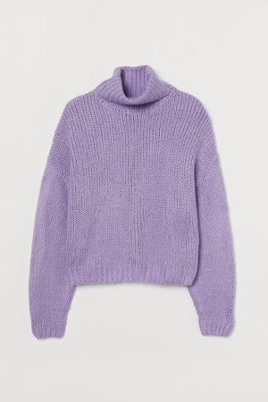 Chunky-knit Turtleneck Sweater - Purple