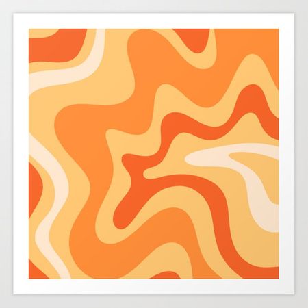 Retro Liquid Swirl Abstract Pattern Square in Tangerine Orange Yellow Tones Art Print by Kierkegaard Design Studio | Society6