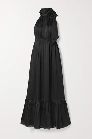 Gathered Silk-satin Halterneck Maxi Dress - Black