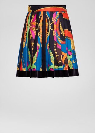 Versace Barocco Rodeo Print Pleated Silk Skirt for Women | UK Online Store