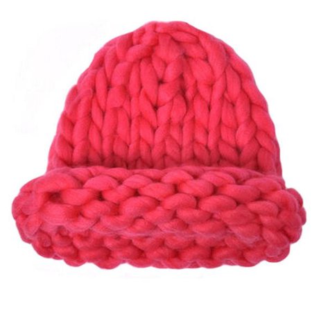 Womens Warm Braided Beanie Hat Cap Winter Knit Hats, Rose Red