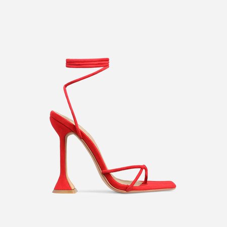Emily Square Toe Lace Up Pyramid Heel In Red Faux Suede | EGO