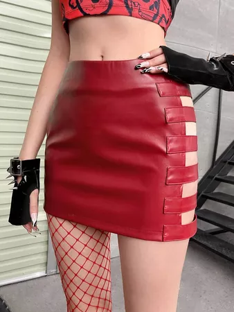 Cut Out Side PU Leather Bodycon Skirt | SHEIN USA