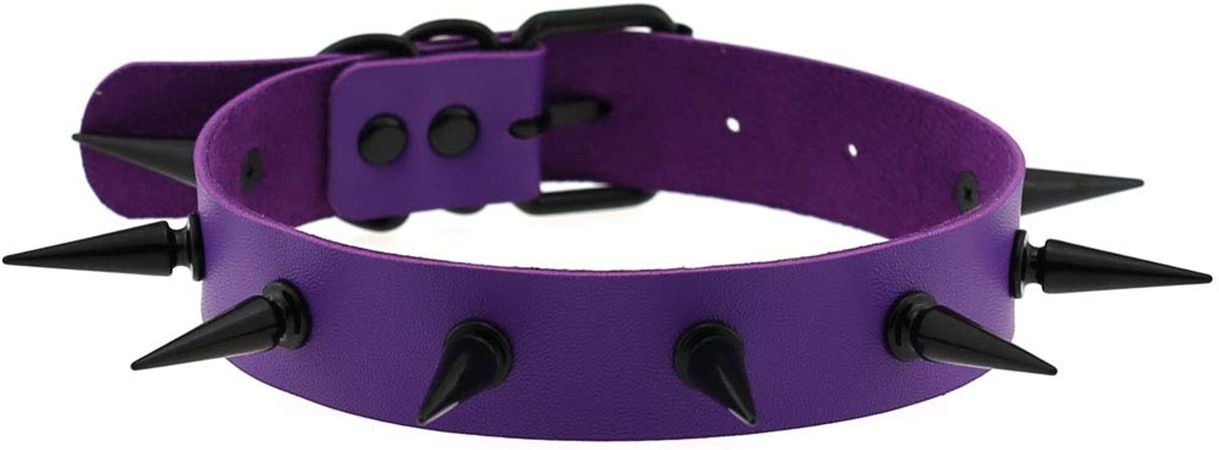 Amazon.com: FM FM42 Purple Simulated Leather PU Black-tone Spikes Rivets Punk Rock Gothic Choker Collar Necklace PN2839: Clothing, Shoes & Jewelry