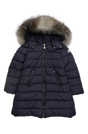 Moncler Abelle Down Coat with Genuine Blue Fox Fur Trim (Little Girl & Big Girl) | Nordstrom