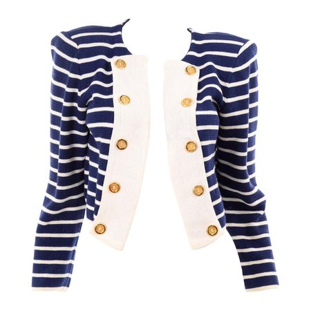 Yves Saint Laurent Vintage Navy and White Stripe Cotton Nautical Style Jacket For Sale at 1stdibs