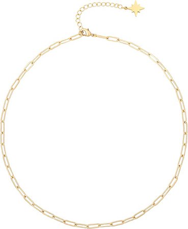 Amazon.com: 18k Gold Oval Link Chain Choker Paperclip Necklace North Star Charm Short Adjustable Layering Necklace Minimalist Jewelry for Women 16’’: Clothing, Shoes & Jewelry