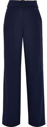 Belted Stretch-cady Wide-leg Pants
