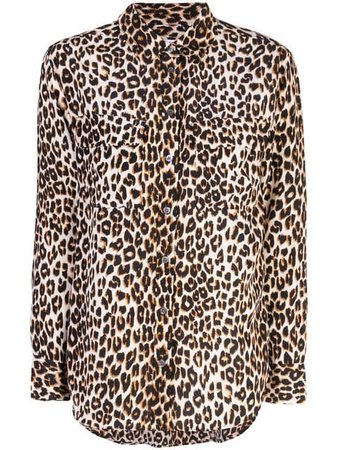 Equipment Leopard Print Fitted Blouse
