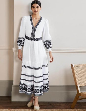 Nadia Embroidered Maxi Dress - White | Boden US
