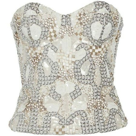 Alice + Olivia Off White Embellished Strapless Bustier Ivy Top