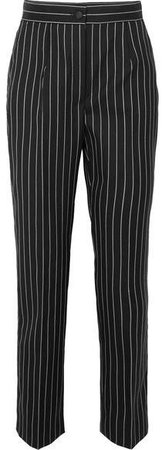 Pinstriped Wool-blend Straight-leg Pants - Black