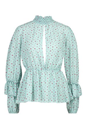 Woven Star Plunge Blouse | Boohoo blue