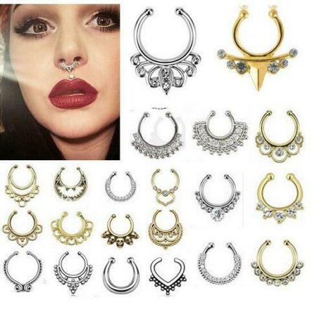Fake Septum Clicker Crystal Nose Ring Non Piercing Hanger Clip On Jewelry Charms | eBay