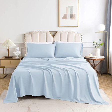 Amazon.com: HENGWEI Bamboo Sheets Queen, Queen Sheets Cooling, 100% Bamboo Viscose Sheets, Super Soft Breathable Cool Sheets for Hot Sleepers, Extra Deep Pocket Sheets Set 4 Piece, Bed Sheets Queen, Baby Blue : Home & Kitchen