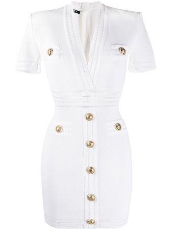 Shop white Balmain embossed buttons fitted dress with Express Delivery - Farfetch