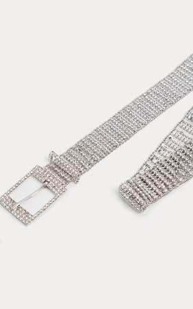 Silver Diamante Chain Link Belt | Accessories | PrettyLittleThing