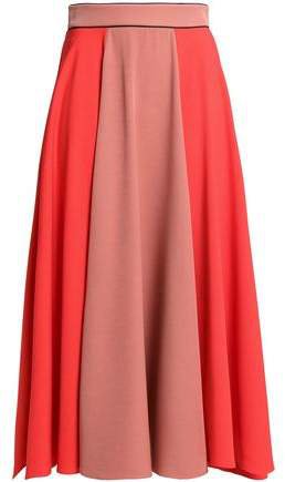 Fluted Two-tone Crepe Midi Skirt