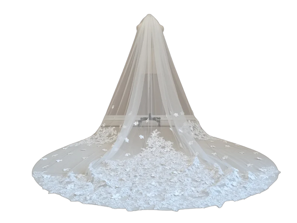 Elegant Bridal Lace Applique Veil One Layer Cathedral White Or Ivory Wedding Flower Lace Applique Veil