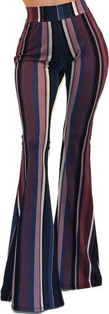 Vivicastle Women's Boho Solid Hippie Wide Leg Flared Bell Bottom Pants (D95, Indigo/Multi, Large) at Amazon Women’s Clothing store