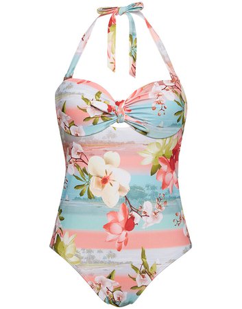 Figleaves Mint Choc Chip Tropical Ruffle Wrap One-piece swimsuit