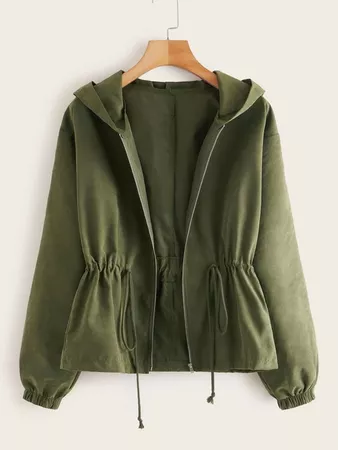 Plus Zip Up Drawstring Hooded Coat | SHEIN USA