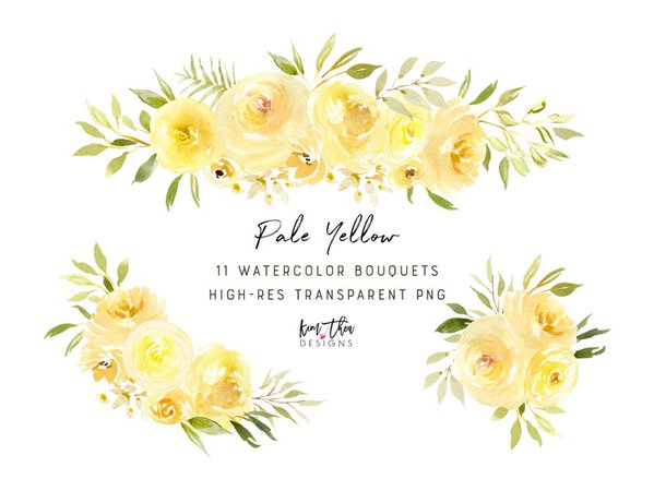 Pale Yellow Floral Watercolor Clipart Light Yellow - Etsy Hong Kong