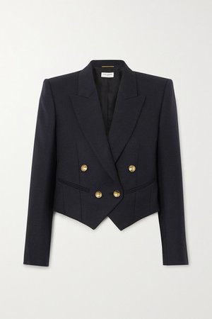 SAINT LAURENT Cropped double-breasted wool-twill blazer